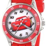 Disney Kids’ CZ1009 “Time Teacher” Cars Lightning McQueen Round Watch with Red Rubber Strap