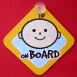 Baby on Board – 2 Pack – Large 6″ x 6″ Yellow Car Signs with 2 Attached Suction Cups.