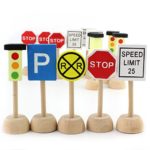 Kids Wooden Street Signs Playset, Wooden Street Sign Perfect Car and Train Set Stop and Street Signs