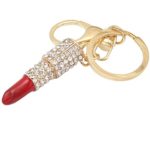 Perman Alloy Crystal Lipstick Keyring Pendant Bag Purse Decor Car Key Chain (Red)