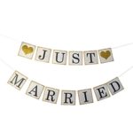 Just Married Banner Gold Glitter Sign Garland for Wedding Bridal Shower Bachelorette Party Decorations Photo Props