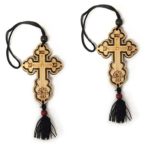 Set of 2 Orthodox Three Bar Wooden Crosses Icxc Car Room Pendant Decoration 9 3/4 Inch