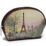 Cosmetic Bag – Eiffel Tower, Vintage Street Scene w/Metro Sign, Cars, Notre Dame