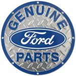 Ford Genuine Parts Diamond Plate Die-Cut Round Tin Sign