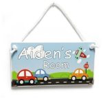 Personalized Teenager Bedroom Name Door Sign Funny Colorful Cars and Airplane Theme