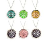 Diffuser Necklace Mandala Flower Locket Essential Oil Aromatherapy Jewelry Surgical Stainless Steel Pendant 24″ in Chain 6 Colorful Reusable Pads Silver Color Mothers day Gift