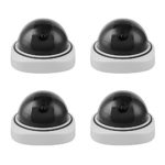 CetNova Dome Fake Security Camera Indoor Outdoor Dummy Security Camera Free Surveillance Sign Simple Hemisphere Shape with a Flash LED Light – 4 Pack
