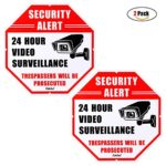 Faittoo 2-Pack Video Surveillance Sign, No Trespassing Metal Warning, Octagon 12″x12″ 40Mil Thick Aluminum for Home Business CCTV Security Camera, UV Protected & Waterproof (Reflective)