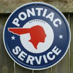 Pontiac Authorized Service Car Dealer Logo Round Retro Vintage Tin Sign – 12×12 , 12×12