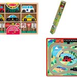 Melissa & Doug Round The Town Road Rug, Vehicles & Traffic Signs Set Vehicle