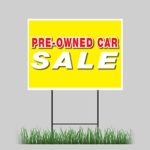 18″x24″ Preowned Car Sale YELLOW Yard Sign Used Sales Dealership Retail Store
