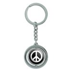Artsy Peace Sign Symbol Black White Spinning Round Metal Key Chain Keychain Ring