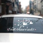 Just Married Car Window Decal, Wall Sticker, Home Decal (Pattern: 16×16 Inches, Word: 30×5 Inches)