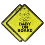 Mandala Crafts Car Auto Baby On Board Reflective UV Protection Safety Yellow Signs Magnets (2 Magnets)