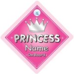 BABY iwantthatsign.com Princess On Board, Personalised Car Sign, Silver Text, Custom Baby On Board Sign