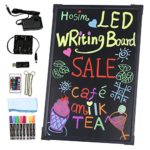 Hosim LED Message Writing Board, 24” x 16” Illuminated Erasable Neon Effect Restaurant Menu Sign with 8 colors Markers, 7 Colors Flashing Mode DIY Message Chalkboard for Kitchen Wedding Promotions
