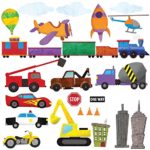 Car Wall Stickers, Train Wall Decals & Airplane Wall Decals by My Wonderful Walls – Peel & Stick Construction Stickers for Kids and Nursery Wall Art