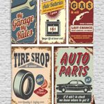 Ambesonne 1950s Decor Collection, Vintage Car Metal Signs Automobile Advertising Repair Vehicle Garage Classics Servicing Image, Bedroom Living Room Dorm Wall Hanging Tapestry, Burgundy