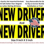 Premium 2 Pack NEW DRIVER sticker decal sign for rookie drivers, big text and removable back glue, stick better than magnets, no drop-off at car wash, no damage to paint if keep on for longer time.