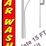 NEOPlex – “Car Wash Red/Yellow (Extra Wide)” Complete Flag Kit – Includes 12′ Swooper Feather Business Flag With 15-foot Anodized Aluminum Flagpole AND Ground Spike
