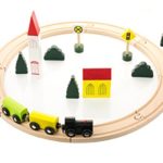 ActiviKid Wooden Train Set | Early Learning Toys for Kids | 24-piece Small, Trains, Tracks, Colorful City with Caboose, Cars, Trees, Buildings, Tracks, Signs | Includes Storage Container