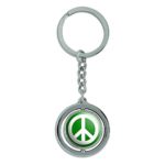 Peace Sign Symbol Green Spinning Round Metal Key Chain Keychain Ring