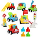 Pocket Car Toys, Push and Go Friction Powered Sliding Vehicles Trucks Toy Sets for Baby Toddlers Over 18 Months-(set of 6:Recycling Car, Dumper,Cement Mixer,Hook Car,Excavator,Ladder Car)