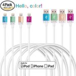 Miger [Apple MFI Certified ] 4Pack 4Ft/1.2m Lightning to USB Cable & Sync Charge Data Cable for iPhone 6s 6 Plus 5 5s 5c, iPad Air, iPad mini, iPod Touch (Blue+Gold+Green+Red)