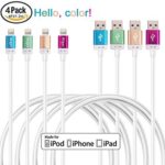 Miger [Apple MFI Certified ] 4Pack 4Ft/1.2m Lightning to USB Cable & Sync Charge Data Cable for iPhone 6s 6 Plus 5 5s 5c, iPad Air, iPad mini, iPod Touch (Blue+Gold+Green+Red)