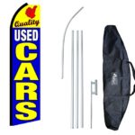 “Quality Used Cars” 12-foot Swooper Feather Flag and Case Complete Set…includes 12-foot Flag, 15-foot Pole, Ground Spike, and Carrying/Storage Case