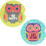 Natural Life Green Floral Owl Motif Car Coasters – Set of 2