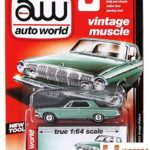 Diecast Car & Road Signs Package – 1963 Dodge Polara, Light Green – Auto World AW64032B – 1/64 Scale Diecast Model Toy Car w/Road Signs