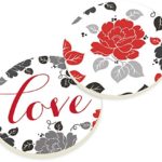 Love Rose Damask 2 Piece Ceramic Car Coasters Set
