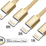 Miger 4Pack (1ft,3ft,6ft,10ft) Apple Certified Nylon Braided Lightning Cable Charging & Sync for iPhone 7/7 Plus/SE/6/6 Plus/6s/6s+/5s/5/5c, iPod, iPad Mini/Air/Pro & More(Gold)