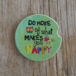 Natural Life Green Owl Motif “Do More Of What Makes You Happy” Car Coaster