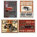 Vintage Hot Rod Garage Tin Signs Bundle – Legends American Hot Rod, Vintage Auto Races, Last Stop Hot Rod Repair and Life Needs No Red Lights