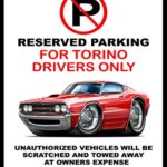 1969 Ford Torino Muscle Car-toon No Parking Sign
