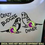 CRAZY BUDGIE OWNER Parakeet Budgerigar Bird Decal Vinyl Bumper Sticker Laptop Window Car Trailer Wall Sign BLACK