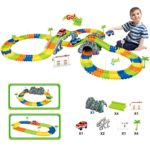 Race Rail Car Track Toy Set for Kids Birthday and Christmas Gift Age 3, 4, 5, Flexible Twister Track with LED Battery Operated Car, Trees, Road Signs and Bridge Included 192 Pieces