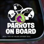 PARROTS ON BOARD Macaw Amazon Conure Bird Love Parrot Vinyl Decal Sticker Car Window Door Wall Sign WHITE