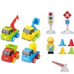 12 PC Friction Powered Car and Traffic Signs Vehicle Toy Set for Toddlers Babies