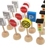 Kids Wooden Street Signs Playset, Wooden Street Sign Perfect Car and Train Set Stop and Street Signs by Cornucopia Brands