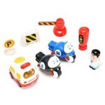 Emorefun Kids Push and Go Friction Powered Mini Car Playset (Ambulance, Motorcycle, Traffic Signs and Figure) with Sound and Light