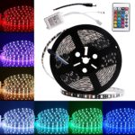 EverBrightt DC 12V 1 Set RGB 5M 5050 300SMD LED Waterproof Flexible Strip Light PCB Black For Car Truck Neon Undercar Lighting House Decoration Stage Music Colorful Lights With 24 Key Remote