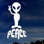 Alien Peace Sign – Vinyl 5″ tall (color: WHITE) decal laptop tablet skateboard car windows sticke