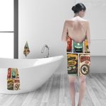 Bath towel set Cars ads and banners retro th century collection Classic garage grunge signposts Old fashioned road station and auto service layouts