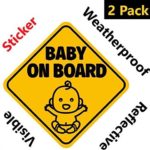 NEW DESIGN: Reflective Baby on Board Sticker Sign (Adhesive) for Your Car or Auto (2 Pack) by Bayamo