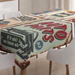 1950s Decor Tablecloth by Ambesonne, Vintage Car Metal Signs Automobile Advertising Repair Vehicle Garage Classics Servicing, Dining Room Kitchen Rectangular Table Cover, 52 X 70 Inches