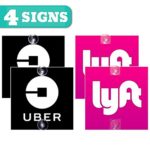 BelleXpress Uber/Lyft Sign – 4 Pack [5″x5″ inches] – Removable Window Decal with Super Strong Suction Cups – Signs for Uber, Lyft and Rideshare Drivers (Not a sticker!) (4pack sign)