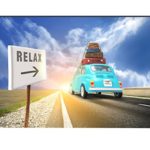 Lyly County 7x5ft Blue Car Travel Bag Photography Backdrop RELAX Signs Road Tourism Studio Background (Upgrade material) LY023